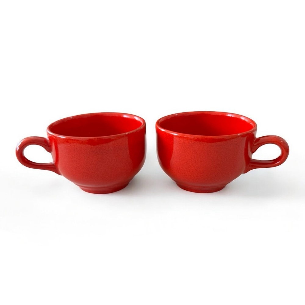 Vintage Waechtersbach West German Pottery Red Tea Coffee Cups Set of 2 EUC - Picture 3 of 6